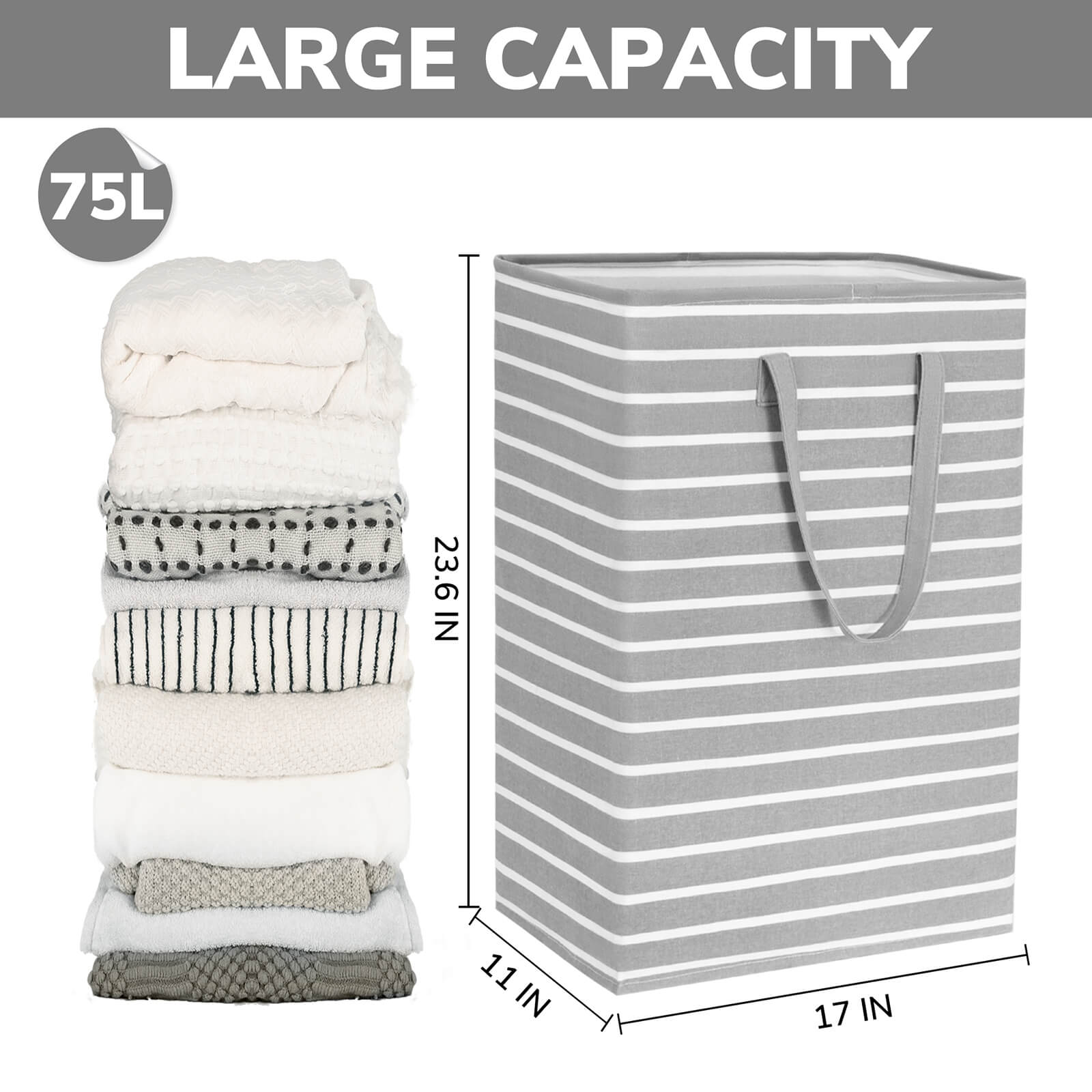 Goodpick Grey Large Collapsible Laundry Baskets 2pcs
