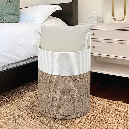 Goodpick White & Light Brown Tall Laundry Hamper