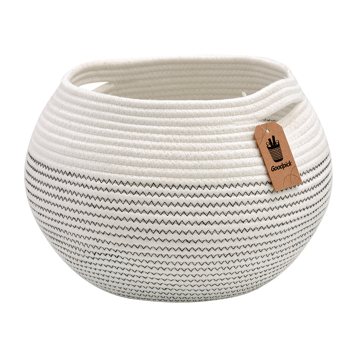 Goodpick Small White&Black Ball Cotton Rope Storage Basket