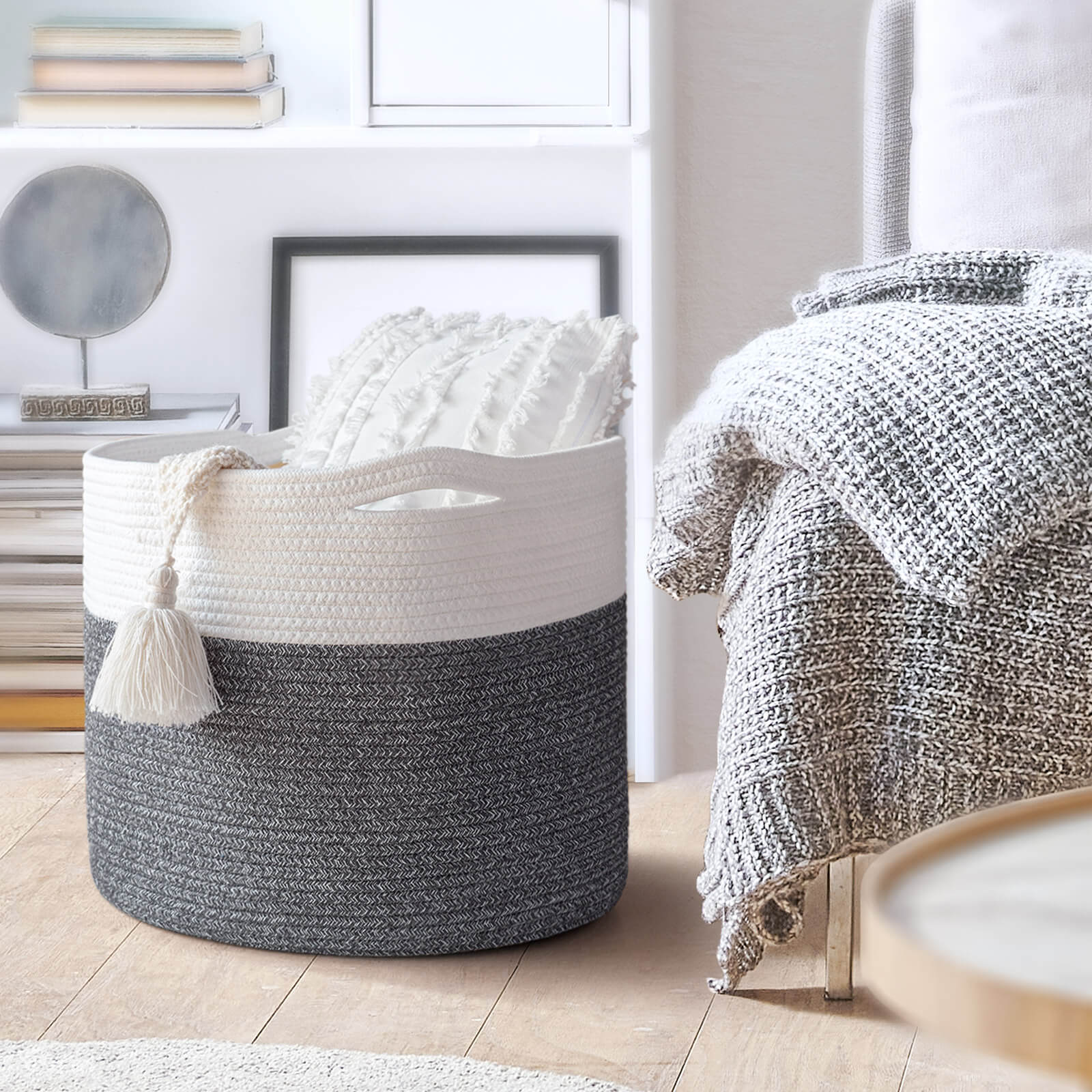 Goodpick | White & Grey Woven Rope Storage Basket