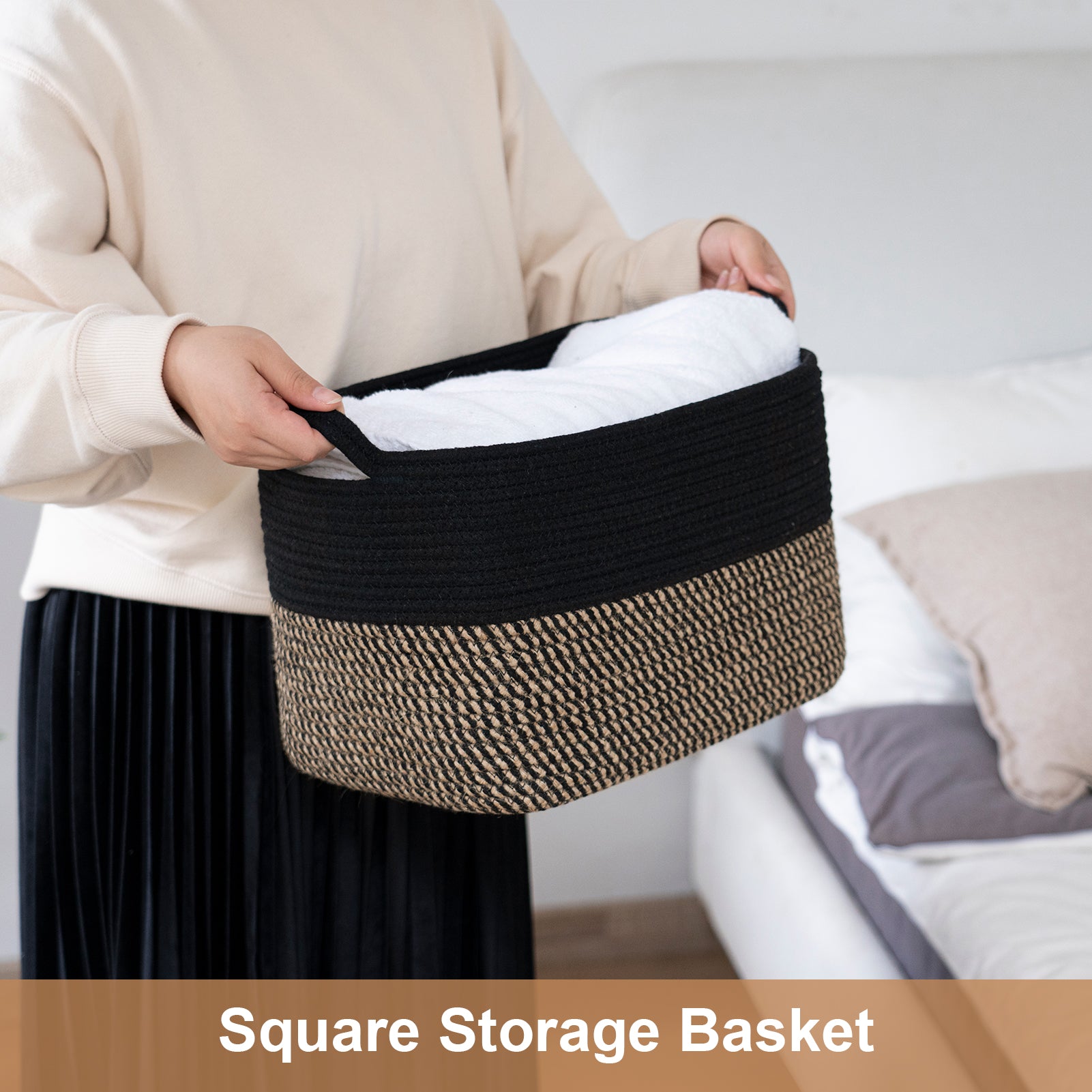 Goodpick Black Square Woven Rope Basket
