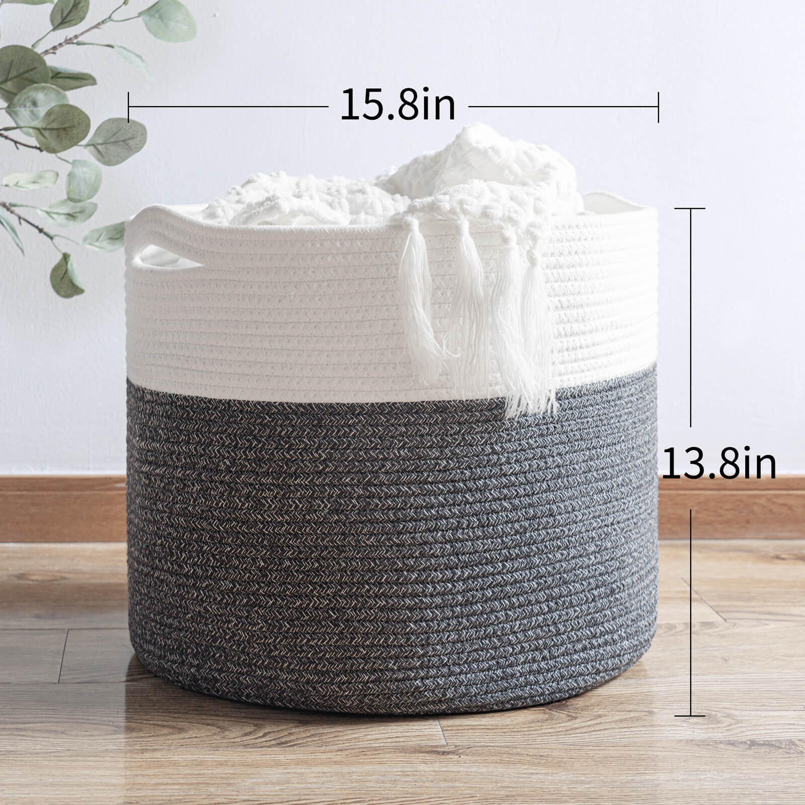 Goodpick White & Grey Woven Rope Storage Basket