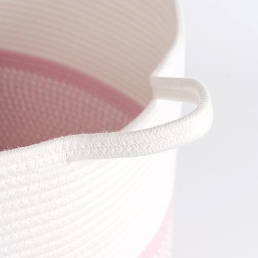 Goodpick Pink & White XXL Extra Large Cotton Rope Woven Basket