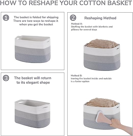 Goodpick White & Grey Woven Storage Basket Set of 3