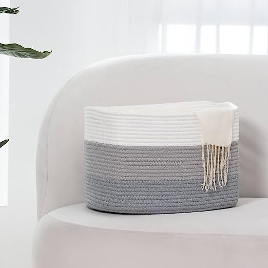 Goodpick White & Grey Woven Storage Basket Set of 3