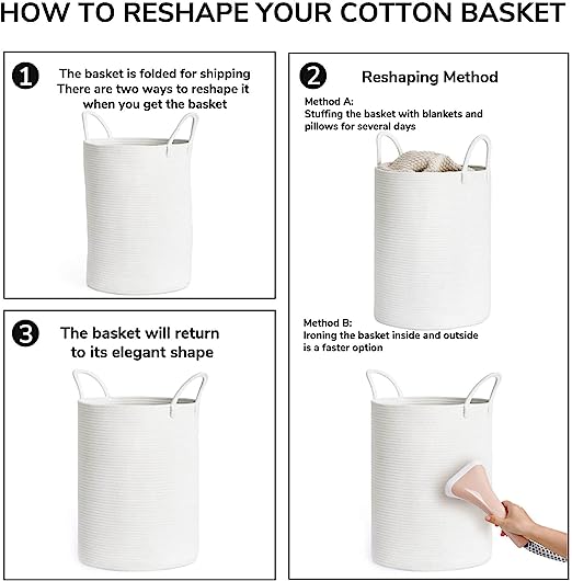 Goodpick White Tall Woven Rope Laundry Basket