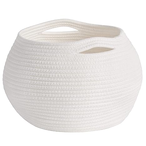 Goodpick Small White Ball Cotton Rope Storage Basket