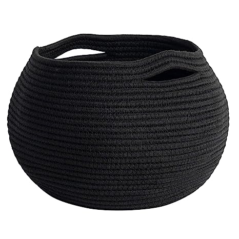 Goodpick Small Black Ball Cotton Rope Storage Basket