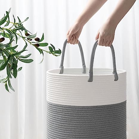 Goodpick Grey Tall Laundry Basket with handles