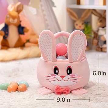 Goodpick Pink Easter Plush Rabbit Gift Basket
