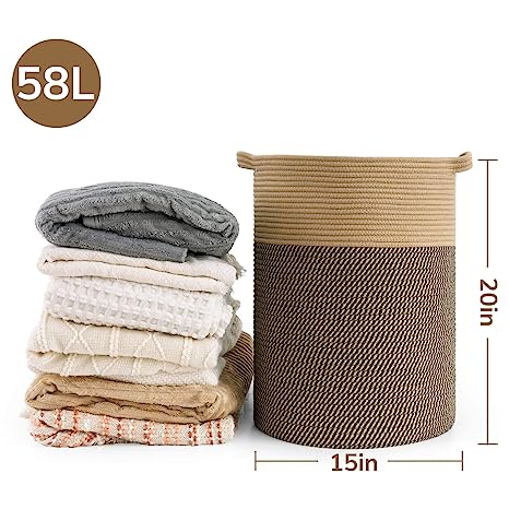 Goodpick Black & Jute Tall Woven Rope Storage Basket