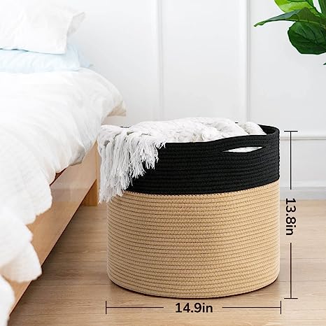 Goodpick Black & Camel Woven Rope Storage Basket