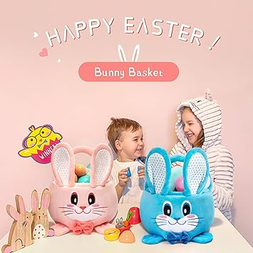 Goodpick Pink Easter Plush Rabbit Gift Basket