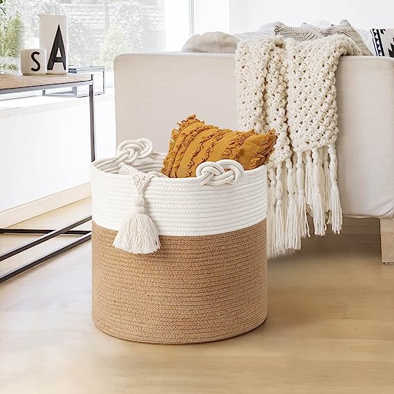 Goodpick White&Jute Knotted Cotton Rope Basket