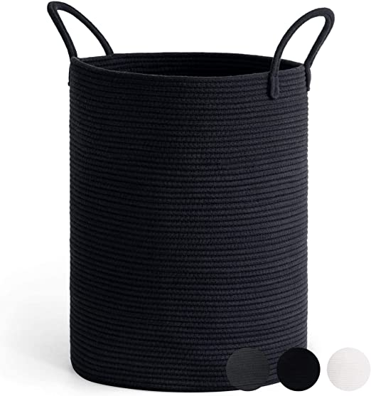 Goodpick Black Tall Woven Rope Laundry Basket