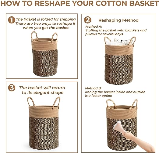 Goodpick Jute & Black Tall Woven Rope Laundry Basket