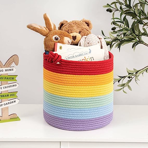 Goodpick 3 Pack Rainbow Cotton Rope Nursery Storage Basket