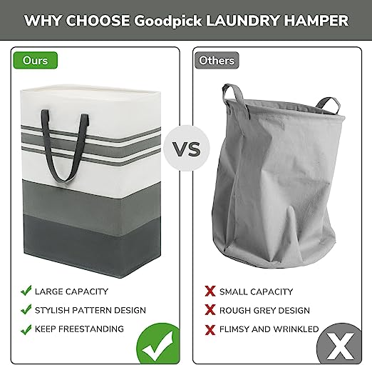 Goodpick 75L Grey Collapsible Laundry Baskets 3pcs