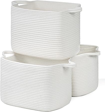 Goodpick White Square Woven Rope Basket — 3 Packs