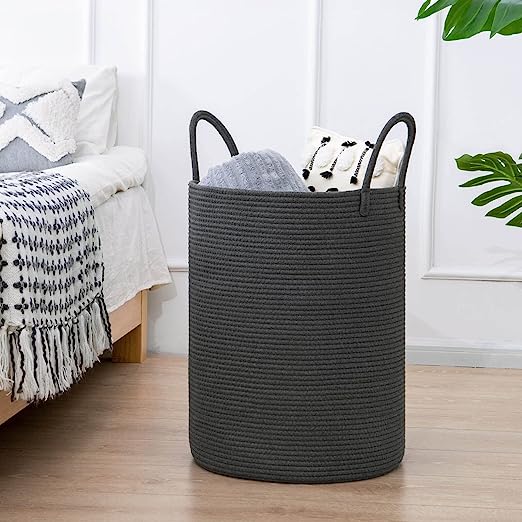 Goodpick Grey Tall Woven Rope Laundry Basket