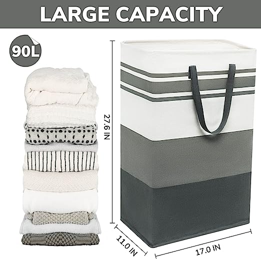 Goodpick 90L Grey Collapsible Laundry Baskets 2pcs