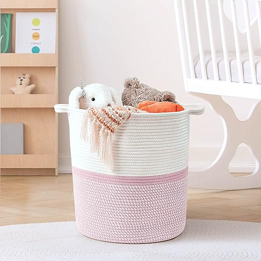 Goodpick Pink Tall Large Cotton Rope Basket