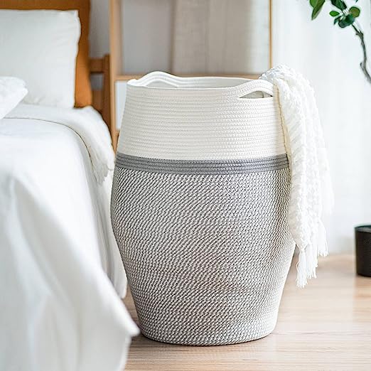Goodpick Grey Large Cotton Woven Laundry Tall Hamper