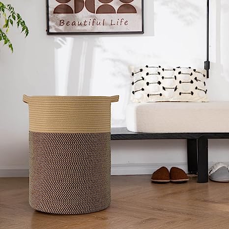 Goodpick Black & Jute Tall Woven Rope Storage Basket