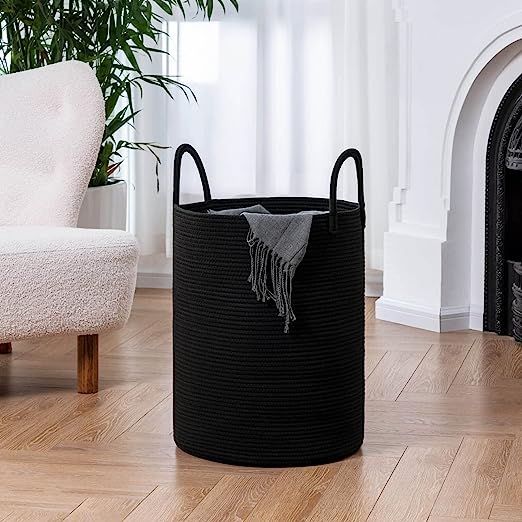 Goodpick Black Tall Woven Rope Laundry Basket