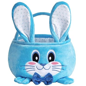 Goodpick Blue Easter Plush Rabbit Gift Basket