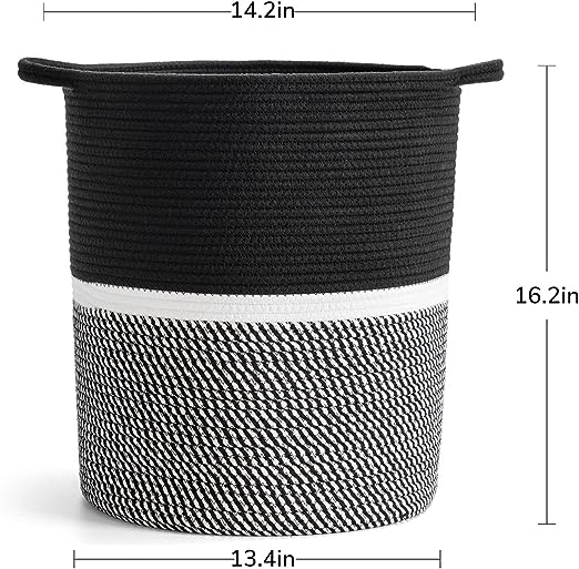 Goodpick Black Tall Large Cotton Rope Basket