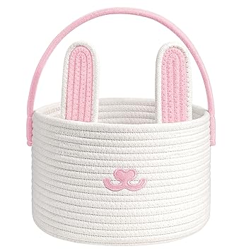Goodpick Pink Lop Rabbit Woven Rope Basket