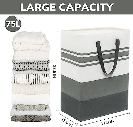 Goodpick 75L Grey Collapsible Laundry Baskets 3pcs