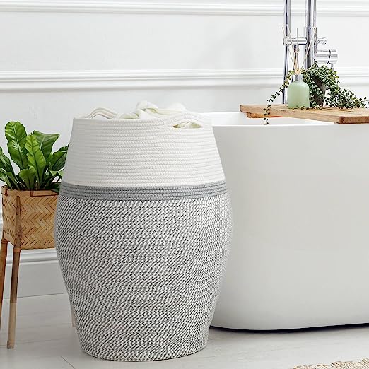 Goodpick Grey Large Cotton Woven Laundry Tall Hamper