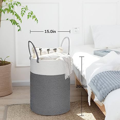 Goodpick Grey Tall Laundry Basket with handles
