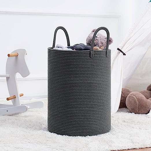 Goodpick Grey Tall Woven Rope Laundry Basket