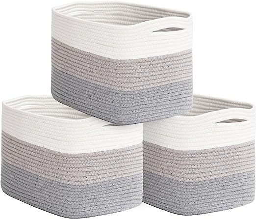 Goodpick White & Grey Woven Storage Basket Set of 3