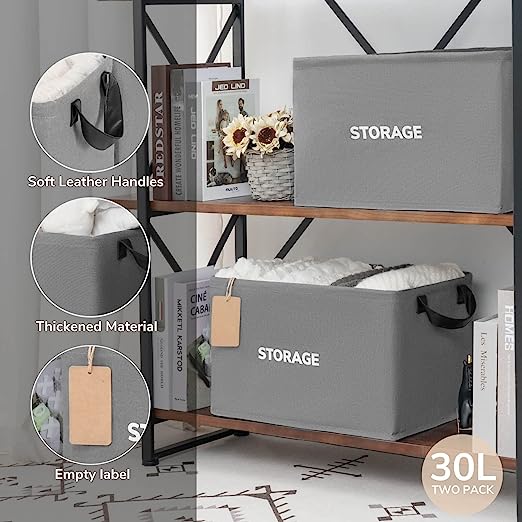 Goodpick Grey Large Closet Storage Baskets 2pcs