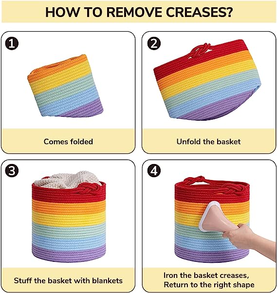 Goodpick 3 Pack Rainbow Cotton Rope Nursery Storage Basket