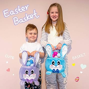 Goodpick Blue Easter Plush Rabbit Gift Basket