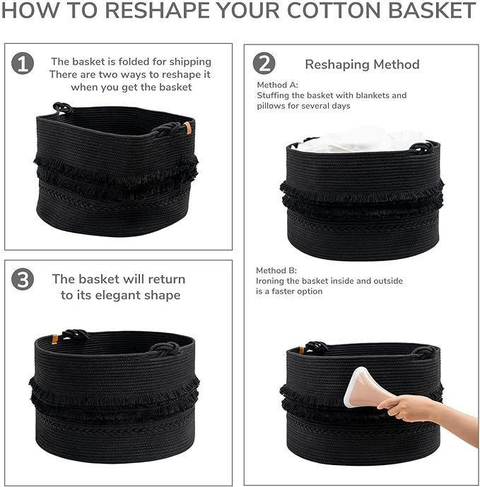 Goodpick Black Tassel Large Woven Laundry Basket