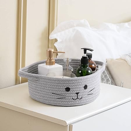 Goodpick Smile Cat Grey Woven Rope Basket