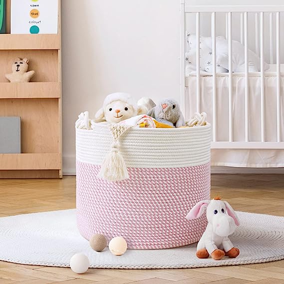 Goodpick Pink Knotted Cotton Rope Basket