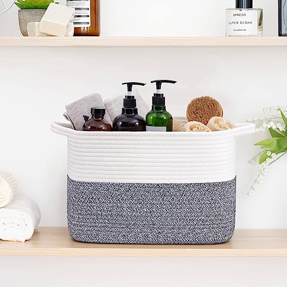 Goodpick Light Grey Square Woven Rope Basket