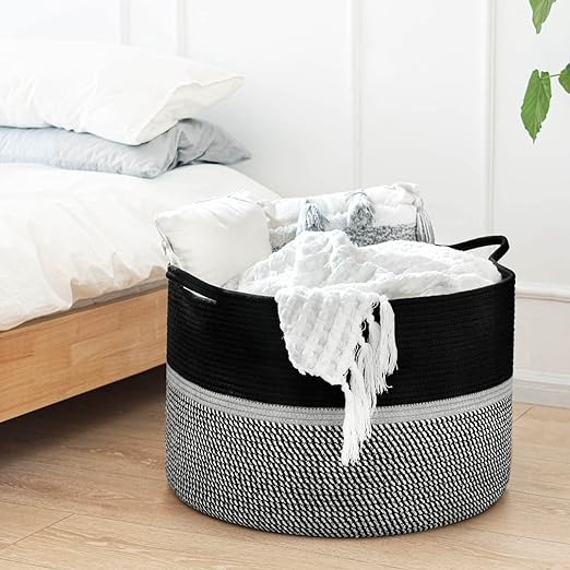 Goodpick Grey & Black XXL Extra Large Cotton Rope Woven Basket