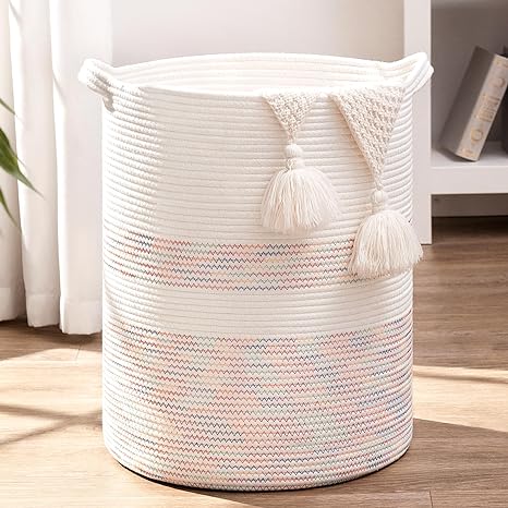 Goodpick 58L Rainbow Woven Cotton Rope Storage Basket
