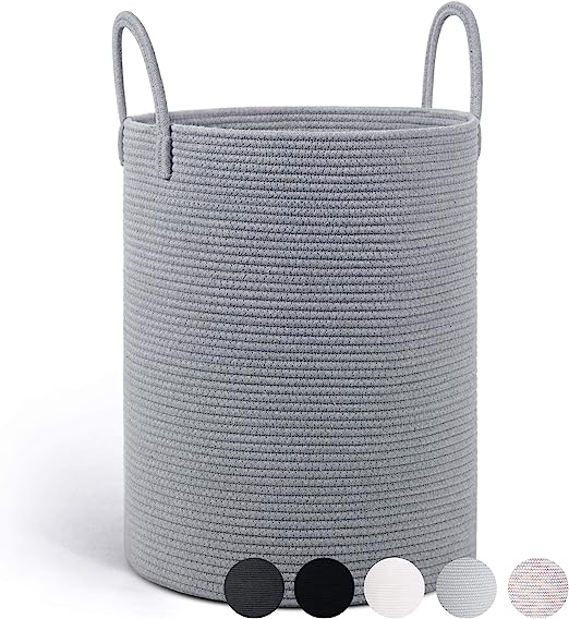 Goodpick Light Grey Tall Woven Rope Laundry Basket