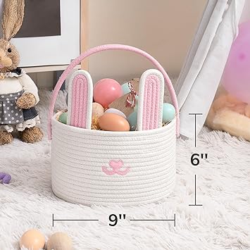 Goodpick Pink Lop Rabbit Woven Rope Basket