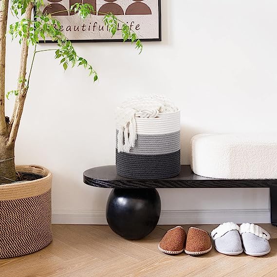 Goodpick 3 Pack White&Grey Cotton Rope Nursery Storage Basket