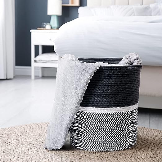 Goodpick Black Tall Large Cotton Rope Basket